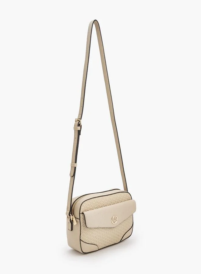 Celeste Monogram Embossed Crossbody Bag With Zip Closure